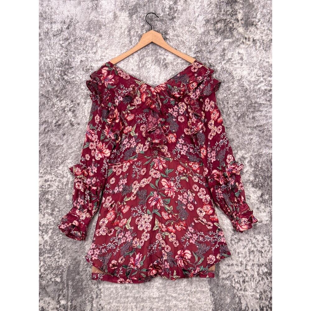 For Love & Lemons Dress Medium Womens Floral Mesh Tiered Mini Long Sleeve - Picture 3 of 8